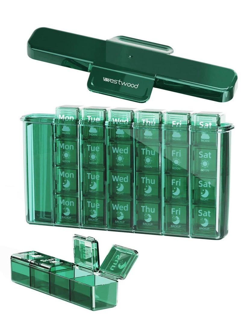 Y&D Weekly Pill Organizer 4 Times a Day Large 7-Day Box Monthly Cases 28 Days Dispenser Container for Pills Vitamin Fish Oil Supplements Green - Image 1