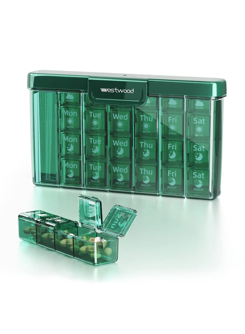 Y&D Weekly Pill Organizer 4 Times a Day Large 7-Day Box Monthly Cases 28 Days Dispenser Container for Pills Vitamin Fish Oil Supplements Green - Image 2