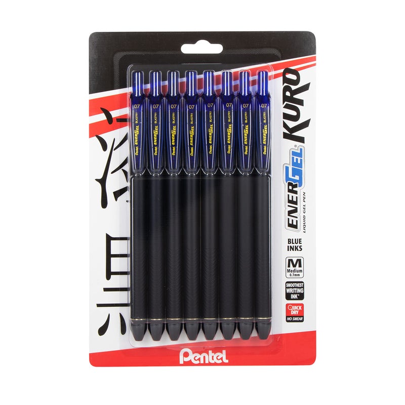 Pentel قلم جيل سائل بنتل إنرجل كورو، (0.7 مم) خط متوسط، حبر أزرق، 8 عبوات - Image 1