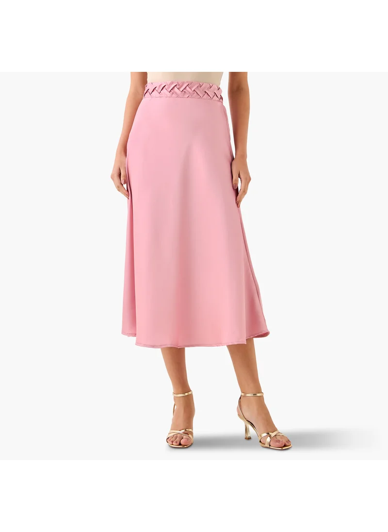 Splash FAV Satin Midi Skirt with Braided Waist Detail