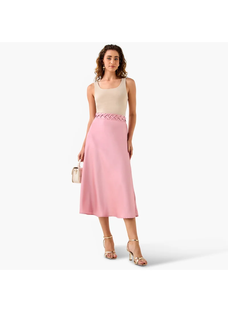Splash FAV Satin Midi Skirt with Braided Waist Detail