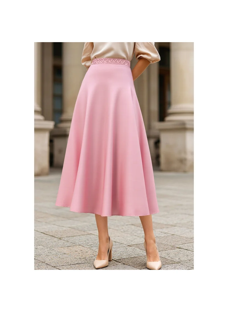 FAV Satin Midi Skirt with Braided Waist Detail