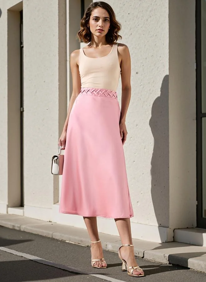 Splash FAV Satin Midi Skirt with Braided Waist Detail