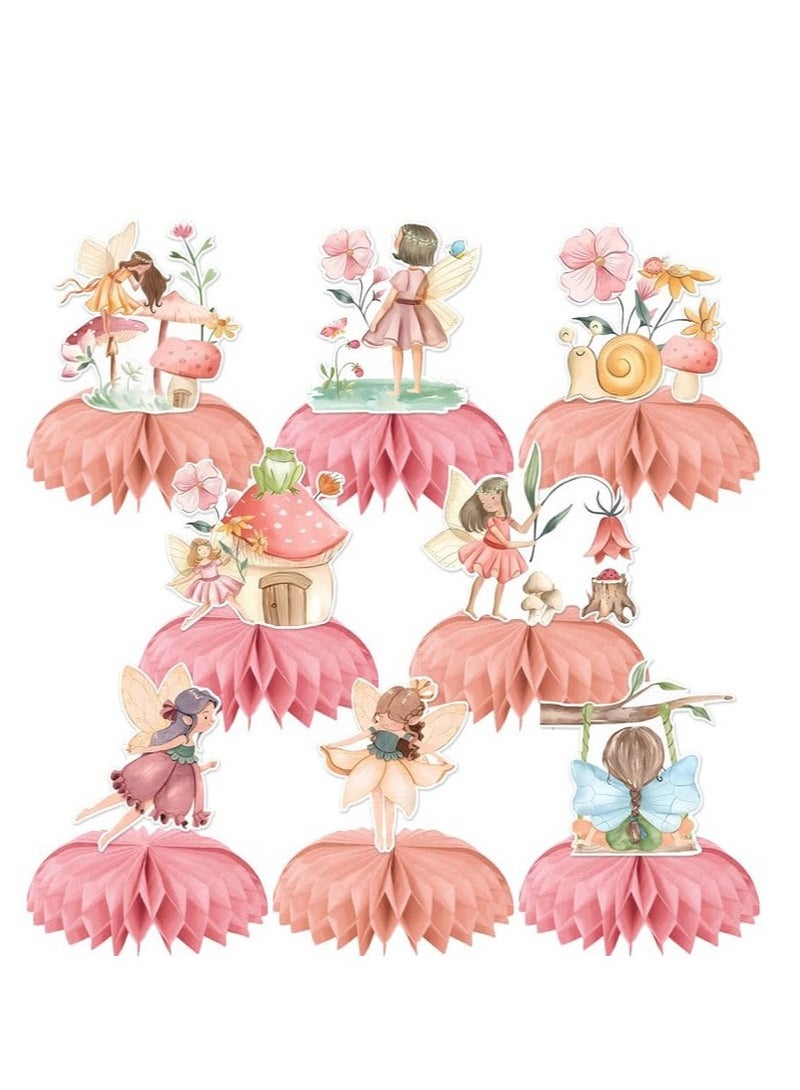 Excefore Fairy Theme Honeycomb Centerpieces, 8 PCS Pink Floral Fairy Garden Girls, Birthday Party Table Decoration, My Fairy First Baby Shower Happy Birthday Party Supplies - Image 1