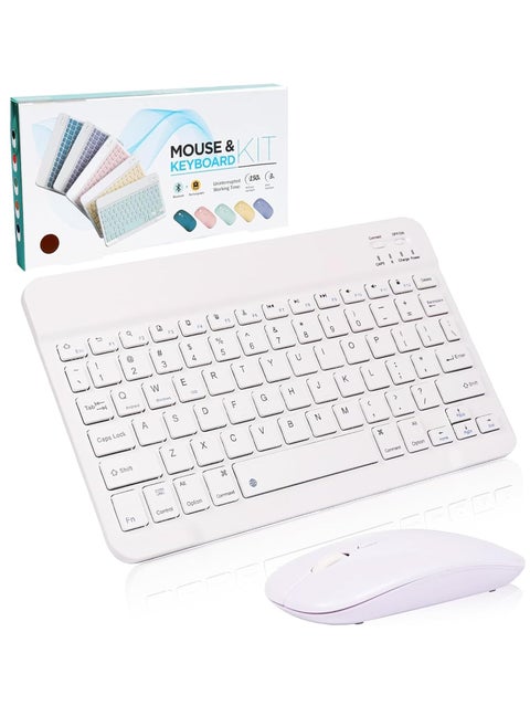 Arabic & English Bluetooth Keyboard and Mouse Combo, Ultra Slim Rechargeable Portable Wireless Keyboard Mouse Set Compact for Android Windows Tablet iPad Computer Desktop PC Laptop (White)