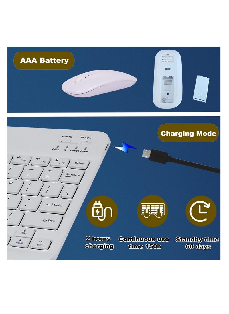 Arabic & English Bluetooth Keyboard and Mouse Combo, Ultra Slim Rechargeable Portable Wireless Keyboard Mouse Set Compact for Android Windows Tablet iPad Computer Desktop PC Laptop (White)