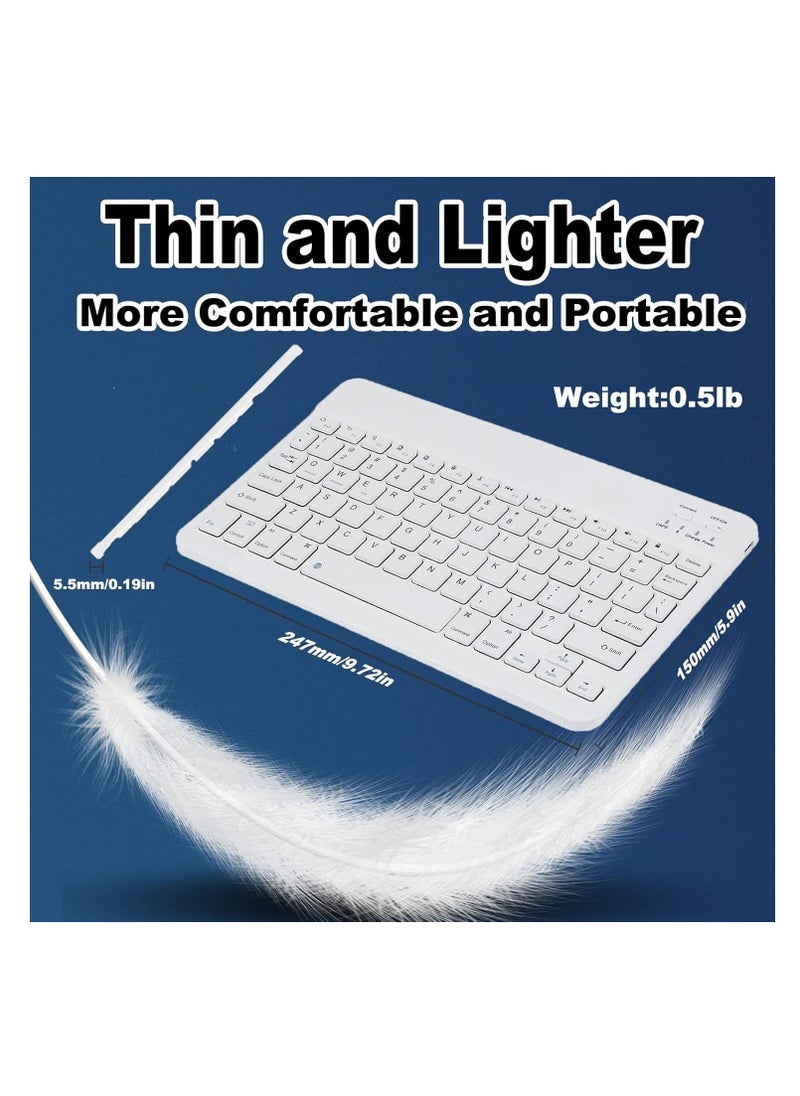 Arabic & English Bluetooth Keyboard and Mouse Combo, Ultra Slim Rechargeable Portable Wireless Keyboard Mouse Set Compact for Android Windows Tablet iPad Computer Desktop PC Laptop (White)