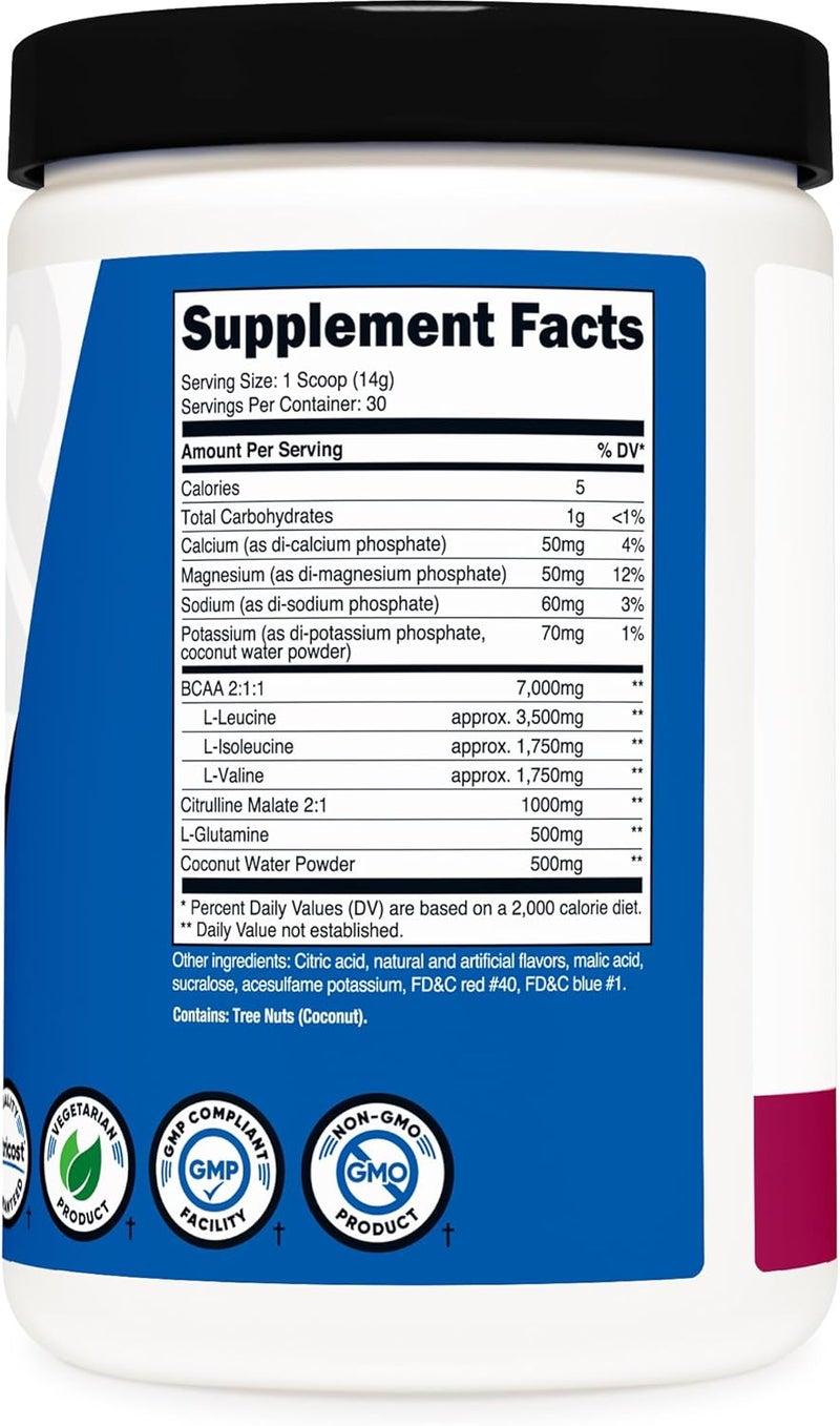 Nutricost BCAA Active with Glutamie Citrullie and Coconut Hydration Powder BlackBerry Plum 30 Servings  Branched Chain Amino Acids with Hydration Complex  GlutenFree NonGMO - Image 5