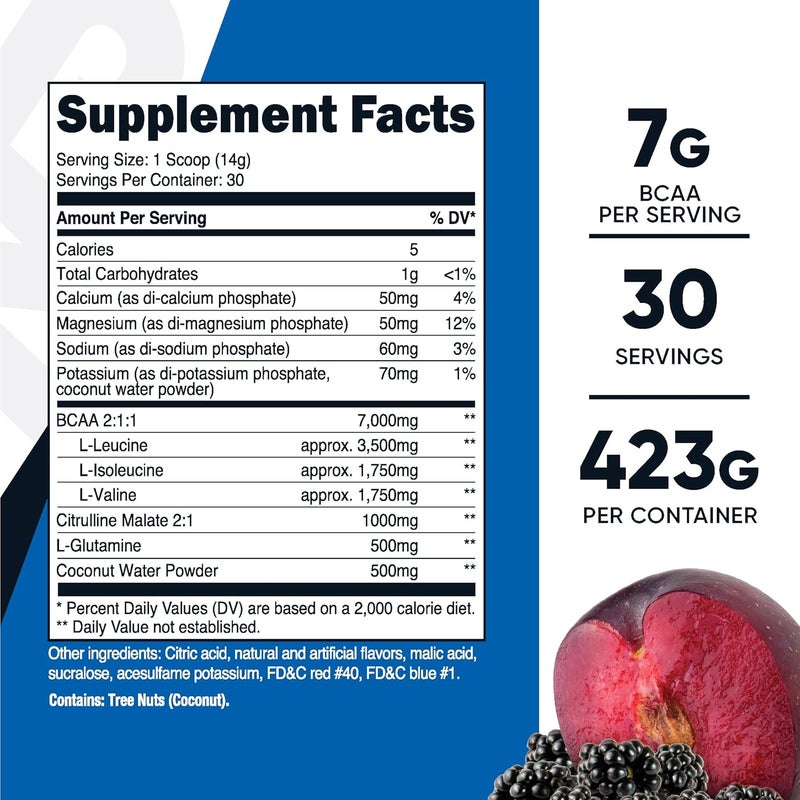 Nutricost BCAA Active with Glutamie Citrullie and Coconut Hydration Powder BlackBerry Plum 30 Servings  Branched Chain Amino Acids with Hydration Complex  GlutenFree NonGMO - Image 2