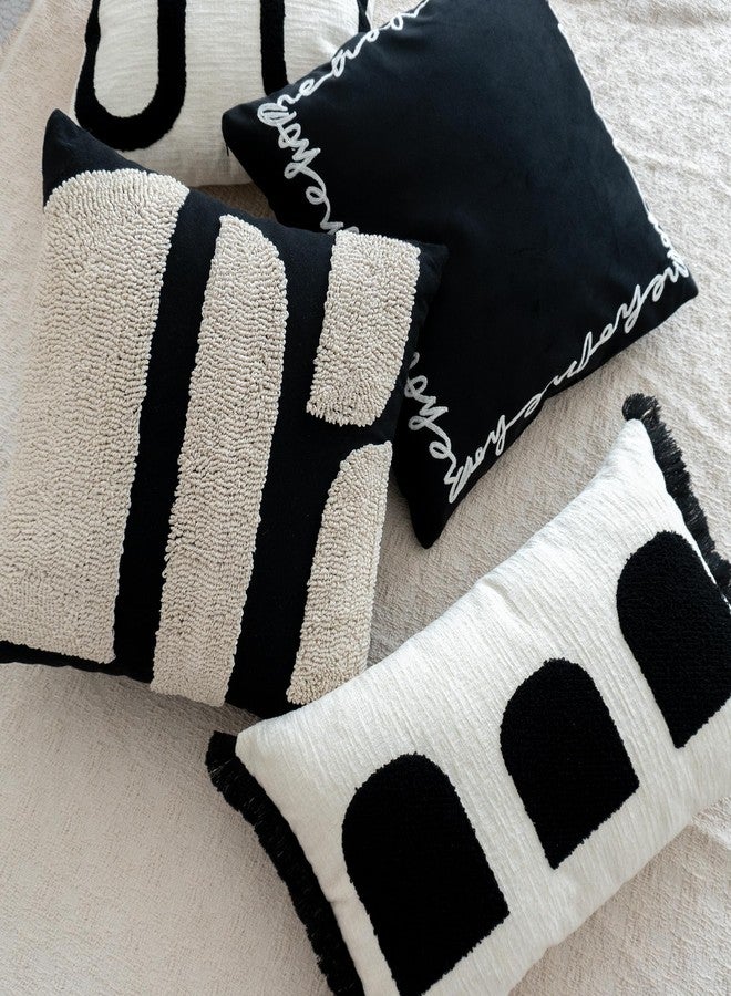 VANNCIO Black White Boho Fringe Tasseled Pillow Cover, Neutral Decorative Rectangular Throw Pillow Case, Geometric Modern Sham for Bed Couch Living Room, 12x20 inches, 1PCS - Image 3