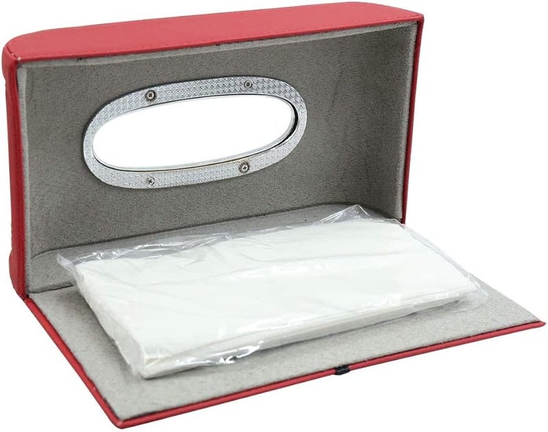 حامل صندوق المناديل العالمي من الجلد الاصطناعي الأحمر لحفظ ورق المناديل - Image 4