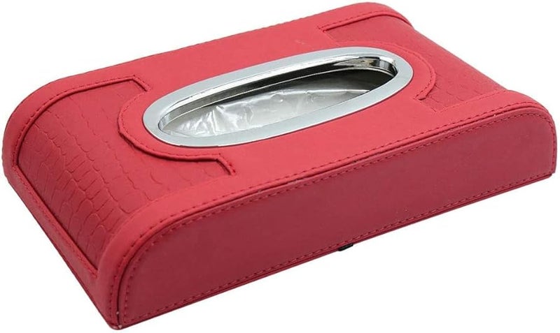 حامل صندوق المناديل العالمي من الجلد الاصطناعي الأحمر لحفظ ورق المناديل - Image 2