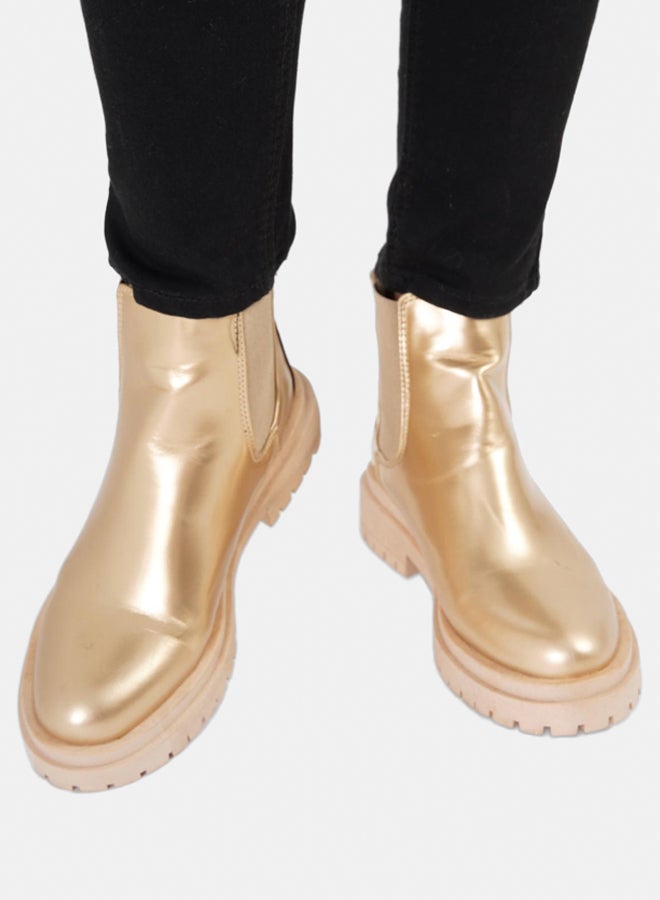 XO Style Leather Ankle Boot Gold - Image 4