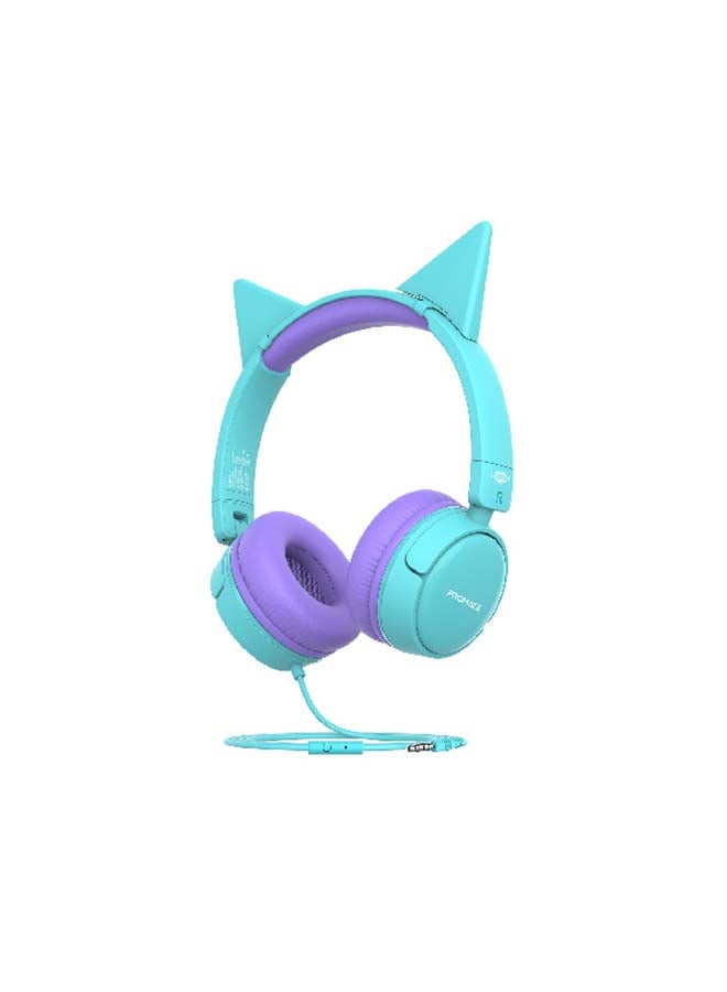 PROMATE Wired Kids Headphones,Premium Detachable Cat Ear Kids Headset with Mic, 85dB to 95dB Sound Control,AUX Share Port and Soft Pads,for Smartphones,Laptops,Mp3 Player,Jewel Aqua - Image 1