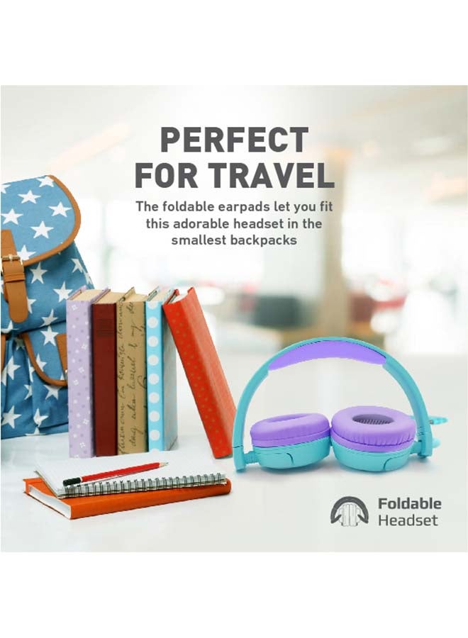 PROMATE Wired Kids Headphones,Premium Detachable Cat Ear Kids Headset with Mic, 85dB to 95dB Sound Control,AUX Share Port and Soft Pads,for Smartphones,Laptops,Mp3 Player,Jewel Aqua - Image 3