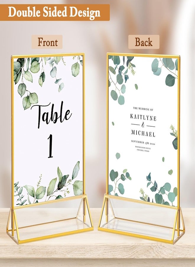 Floroom 12 Pack 5x7 Inch Clear Acrylic Sign Holders, Double-Sided Gold Display Stand Picture Frames for Table Numbers, Menus, Flyers, Weddings, and Offices - Image 4