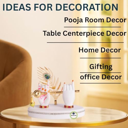 Great Art Krishna Hands with Flute Idol Showpiece | Hand Statue Krishna Divine,Peacock Feather for Car Dashboard & Girah Parvesh Gifting Home Décor Plated House Warming Office Table Pack 1 - Image 4