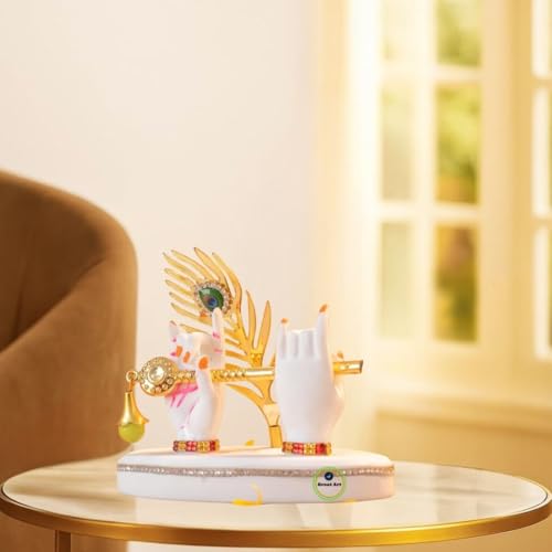 Great Art Krishna Hands with Flute Idol Showpiece | Hand Statue Krishna Divine,Peacock Feather for Car Dashboard & Girah Parvesh Gifting Home Décor Plated House Warming Office Table Pack 1 - Image 2