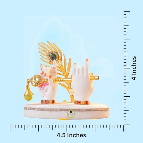 Great Art Krishna Hands with Flute Idol Showpiece | Hand Statue Krishna Divine,Peacock Feather for Car Dashboard & Girah Parvesh Gifting Home Décor Plated House Warming Office Table Pack 1 - Image 5