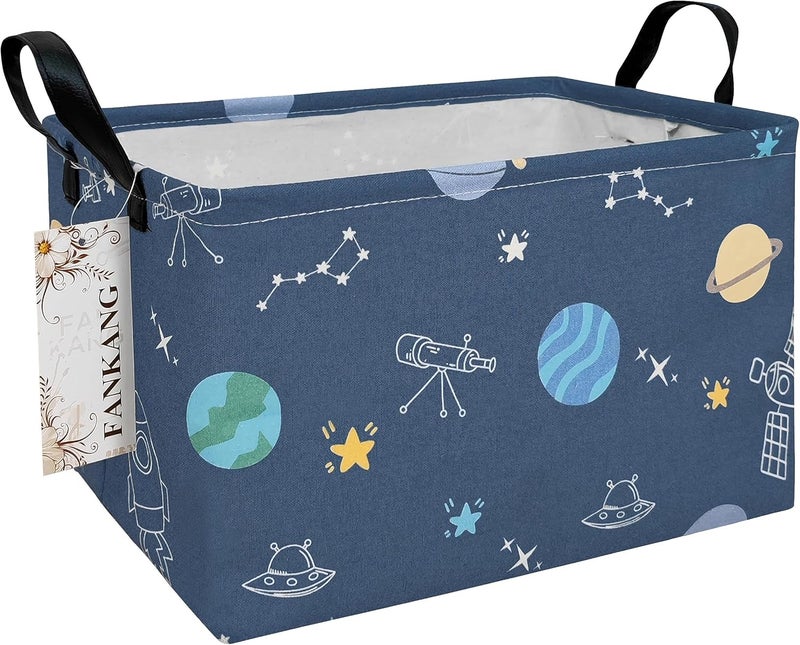 FANKANG Storage Bins, Nursery Hamper Canvas Laundry Basket Foldable with Waterproof PE Coating Large Storage Baskets for Kids Boys and Girls, Office, Bedroom, Clothes,Toys(Rec-Colorful Space - Image 1