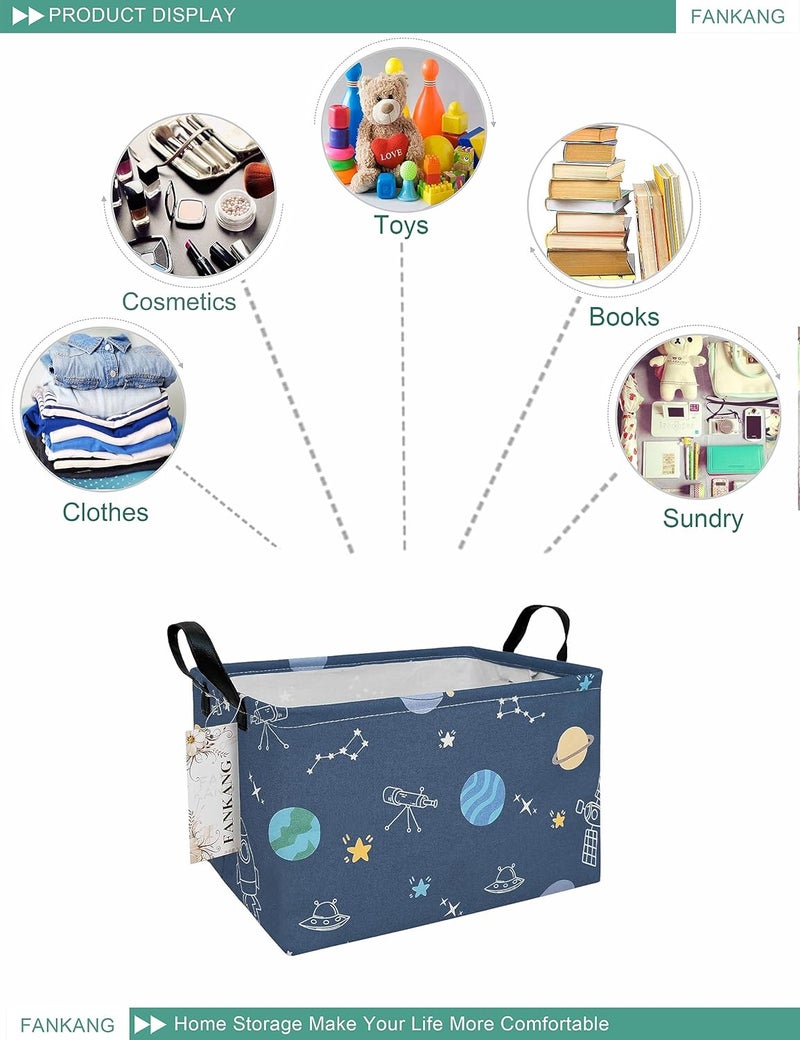 FANKANG Storage Bins, Nursery Hamper Canvas Laundry Basket Foldable with Waterproof PE Coating Large Storage Baskets for Kids Boys and Girls, Office, Bedroom, Clothes,Toys(Rec-Colorful Space - Image 3