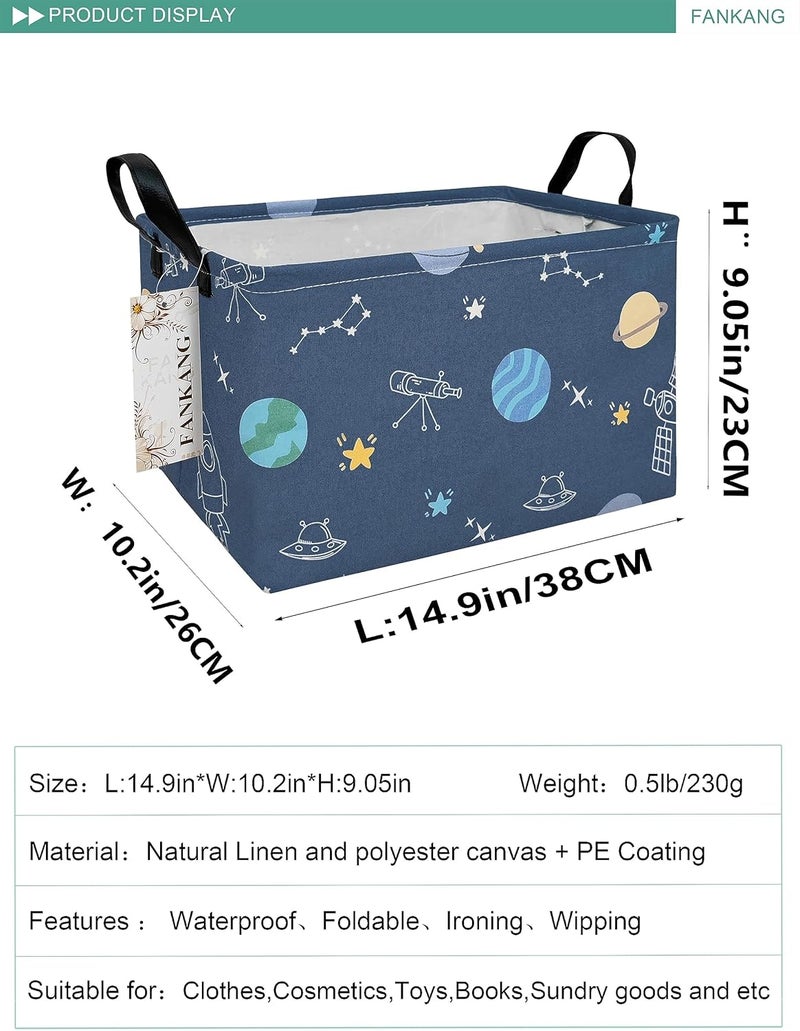 FANKANG Storage Bins, Nursery Hamper Canvas Laundry Basket Foldable with Waterproof PE Coating Large Storage Baskets for Kids Boys and Girls, Office, Bedroom, Clothes,Toys(Rec-Colorful Space - Image 2