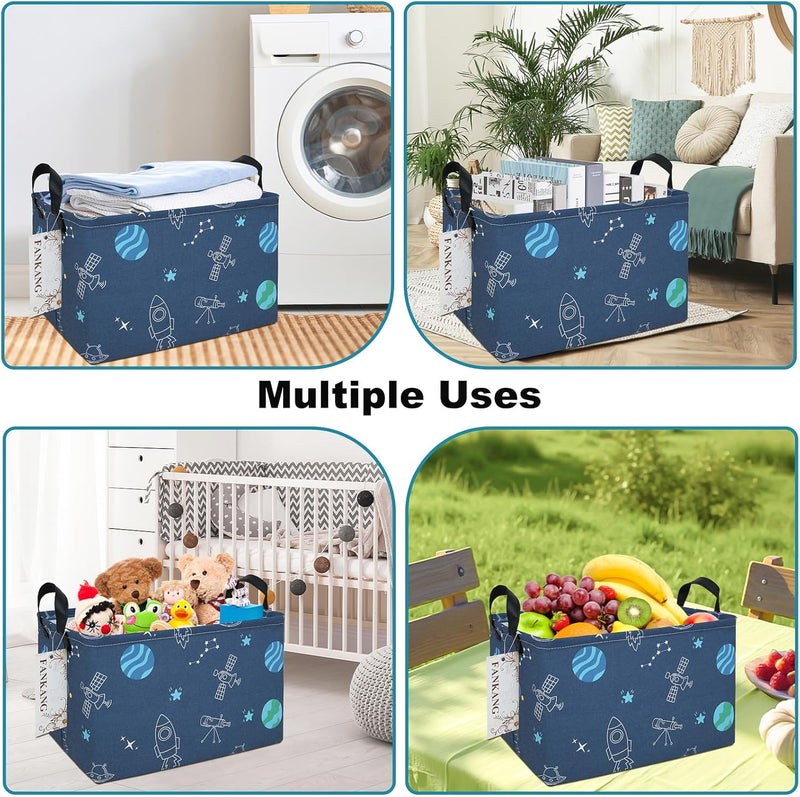 FANKANG Storage Bins, Nursery Hamper Canvas Laundry Basket Foldable with Waterproof PE Coating Large Storage Baskets for Kids Boys and Girls, Office, Bedroom, Clothes,Toys(Rec-Colorful Space - Image 5