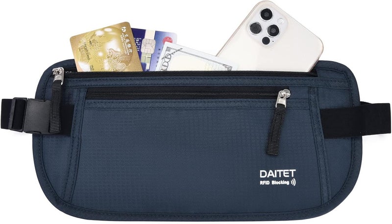 DAITET حزام النقود - حامل جواز السفر، محفظة سفر مخفية آمنة مع حجب RFID، حزام خفي للخصر - Image 2