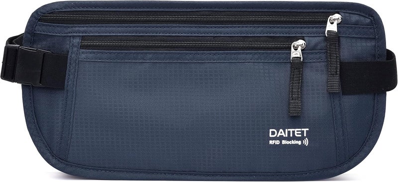 DAITET حزام النقود - حامل جواز السفر، محفظة سفر مخفية آمنة مع حجب RFID، حزام خفي للخصر - Image 1