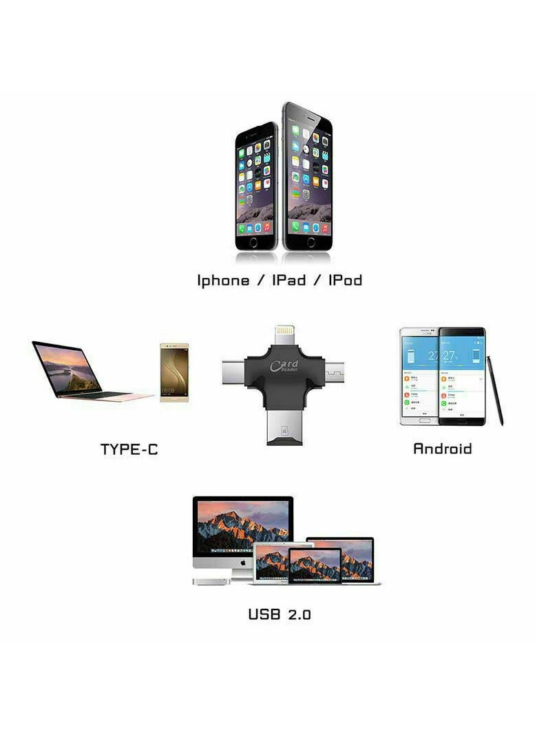 4 In 1 USB Otg Tf Micro Sd Card Reader Black - Image 3