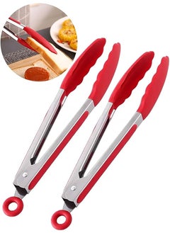 ZCM-HAPPY 2 Pack Red Kitchen Tongs - Premium Silicone, BPA-Free, Non-Stick Stainless Steel BBQ & Cooking Tongs, 9-Inch  - Image 1