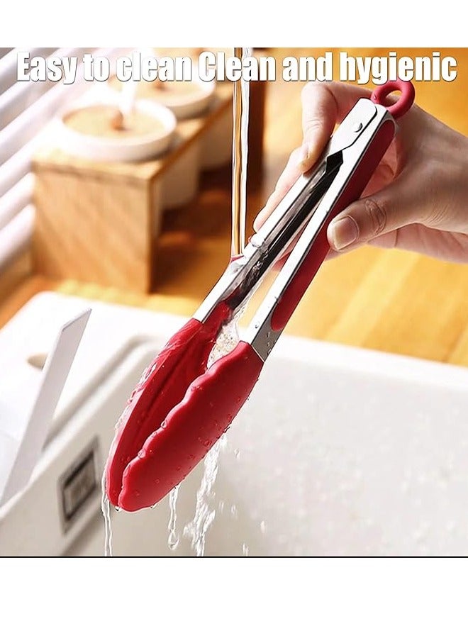 ZCM-HAPPY 2 Pack Red Kitchen Tongs - Premium Silicone, BPA-Free, Non-Stick Stainless Steel BBQ & Cooking Tongs, 9-Inch - Image 5