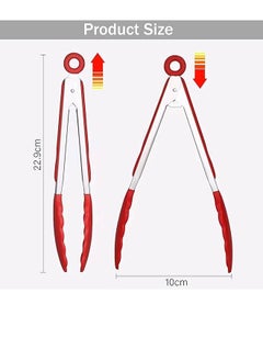 ZCM-HAPPY 2 Pack Red Kitchen Tongs - Premium Silicone, BPA-Free, Non-Stick Stainless Steel BBQ & Cooking Tongs, 9-Inch  - Image 2