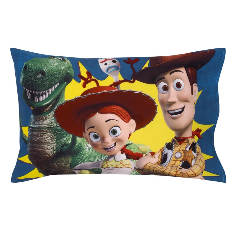 NoJo Disney Toy Story Taking Action Blue, Green and Yellow 4 Piece Toddler Bed Set - Comforter, Fitted Bottom Sheet, Flat Top Sheet, and Reversible Pillowcase - Image 5