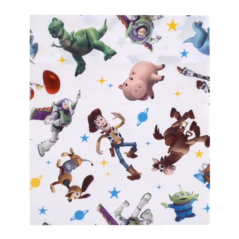 NoJo Disney Toy Story Taking Action Blue, Green and Yellow 4 Piece Toddler Bed Set - Comforter, Fitted Bottom Sheet, Flat Top Sheet, and Reversible Pillowcase - Image 4