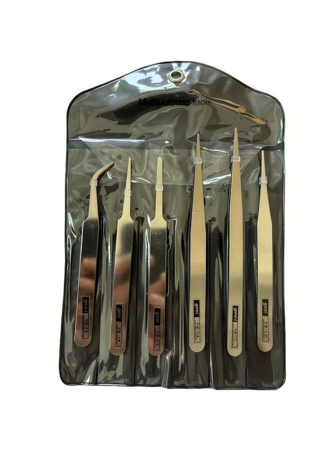 6Pcs Anti Static Stainless Steel Tweezers Set Straight Curved Tips For DIY Phone Repair - Image 1