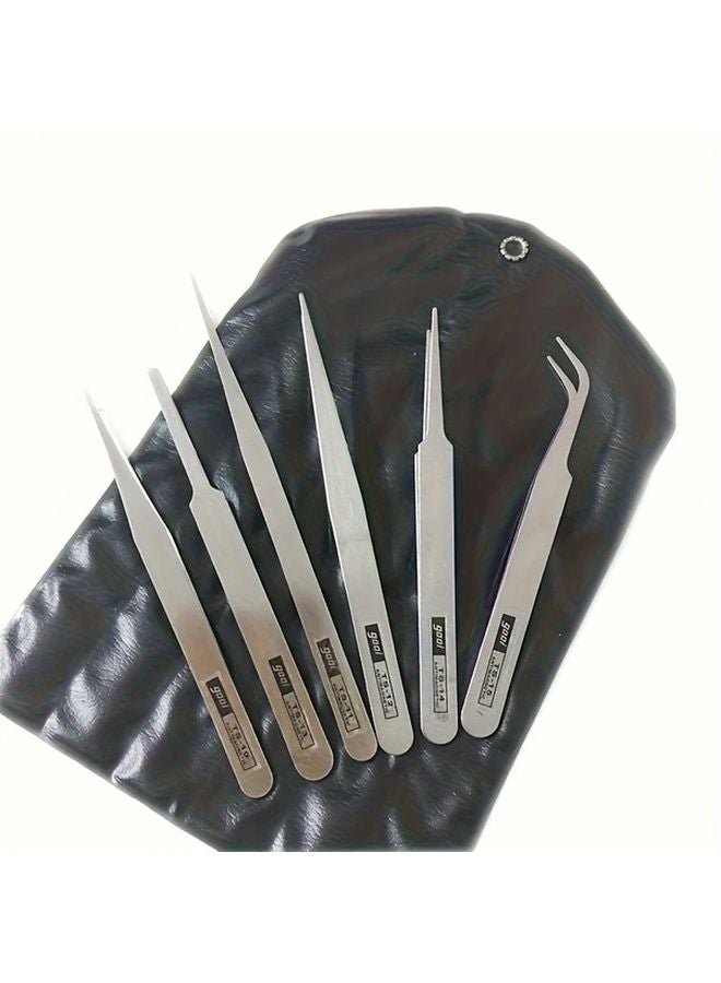 6Pcs Anti Static Stainless Steel Tweezers Set Straight Curved Tips For DIY Phone Repair - Image 2