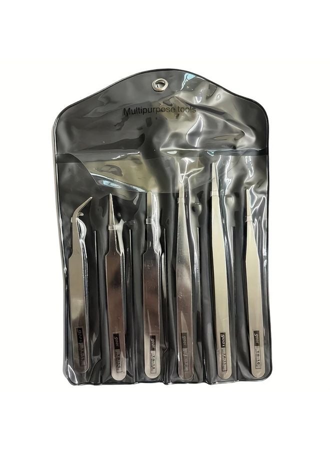 6Pcs Anti Static Stainless Steel Tweezers Set Straight Curved Tips For DIY Phone Repair - Image 5