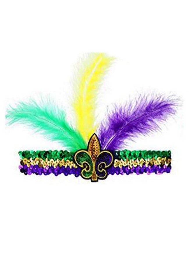 Patiky Mardi Gras Feather Headband Sequins Glitter Hair Band for Adult Women Men Kids Mardi Gras Hair Band Hair Accessories TSFD14 (Purple) - Image 4