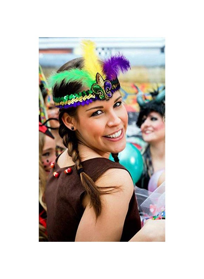 Patiky Mardi Gras Feather Headband Sequins Glitter Hair Band for Adult Women Men Kids Mardi Gras Hair Band Hair Accessories TSFD14 (Purple) - Image 2