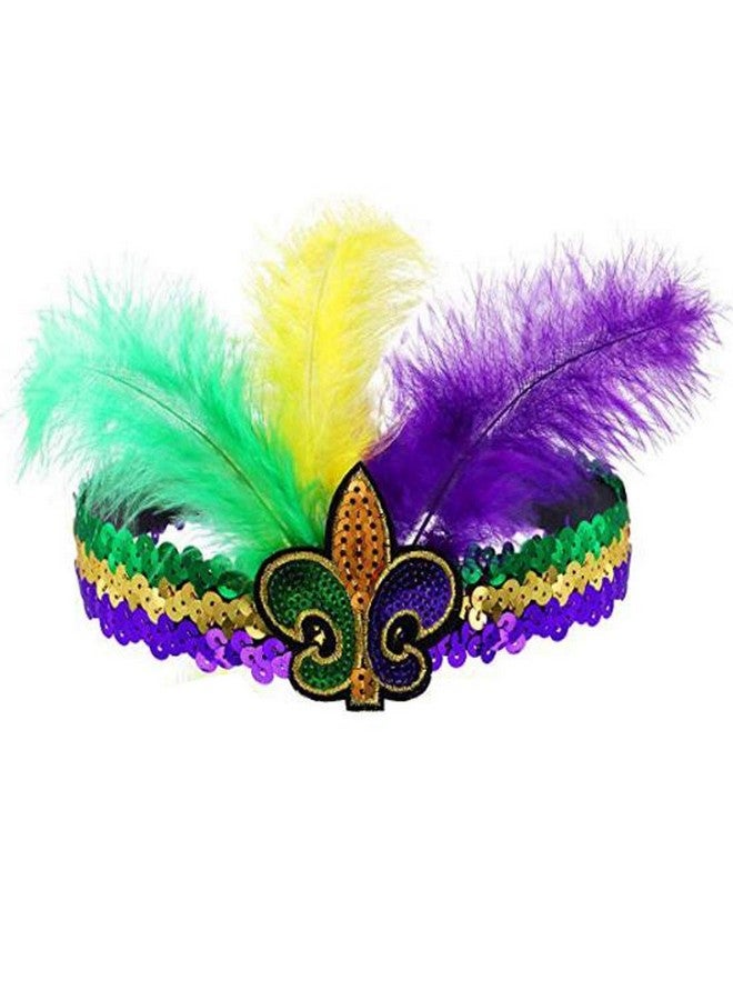 Patiky Mardi Gras Feather Headband Sequins Glitter Hair Band for Adult Women Men Kids Mardi Gras Hair Band Hair Accessories TSFD14 (Purple) - Image 1