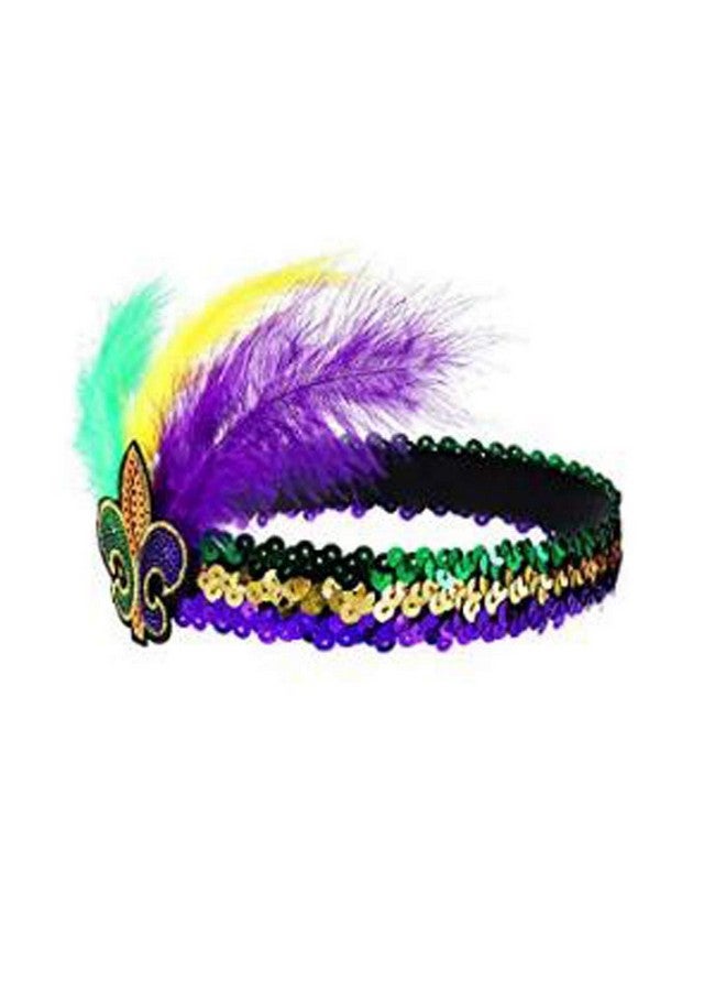 Patiky Mardi Gras Feather Headband Sequins Glitter Hair Band for Adult Women Men Kids Mardi Gras Hair Band Hair Accessories TSFD14 (Purple) - Image 3
