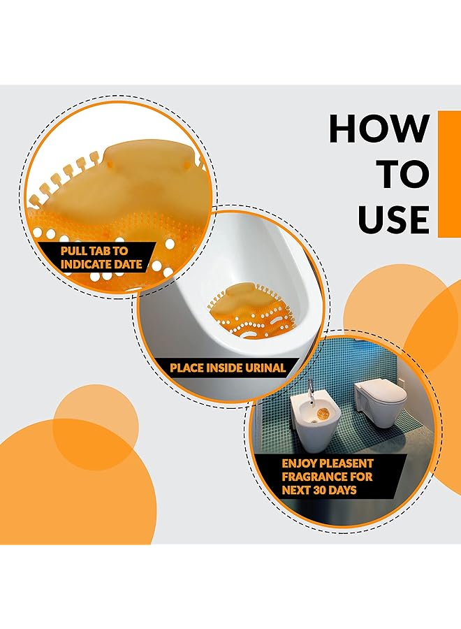 KASTWAVE 5 Pack Scented Urinal Screens Deodorizer With Anti Splash Bristles Men Bathroom Deodorizer Waterless Toilet Anti Splash Urinal For Public Restrooms And Fits Most Brand Urinals (Orange) - Image 3