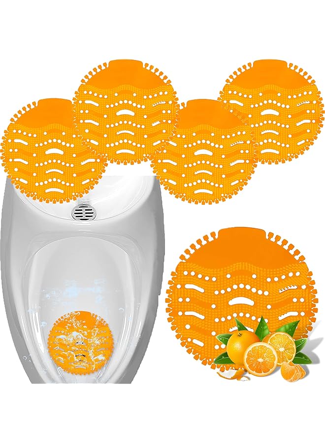KASTWAVE 5 Pack Scented Urinal Screens Deodorizer With Anti Splash Bristles Men Bathroom Deodorizer Waterless Toilet Anti Splash Urinal For Public Restrooms And Fits Most Brand Urinals (Orange) - Image 1