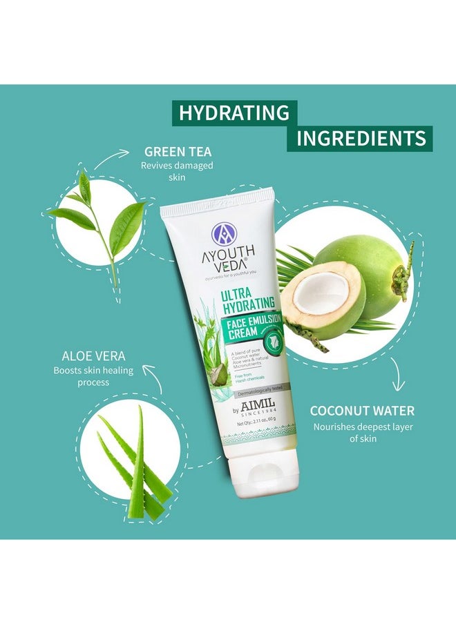 AYOUTHVEDA - Ultra Hydrating Face Emulsion Cream 60 Gm With Aloe Vera & Coconut Water | Best Hydrating Face Cream For Women And Men | Prevent Dark Spots, Blackheads And Blemishes | All Skin Types (Pack Of 1; 60G) - Image 1