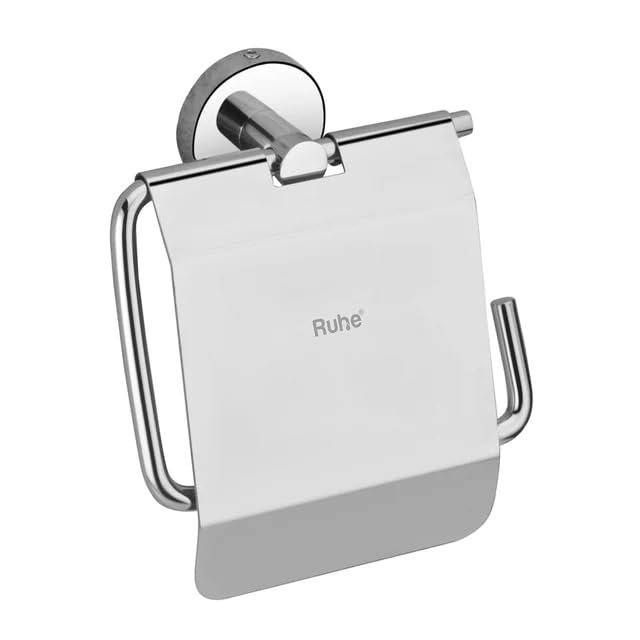 Ruhe® Round Premium Stainless Steel Toilet Paper Holder for Bathroom | Toilet Tissue Roll Stand with Flap | Bathroom Accessories, Chrome Finish - Image 1