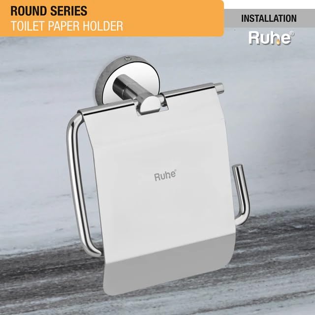 Ruhe® Round Premium Stainless Steel Toilet Paper Holder for Bathroom | Toilet Tissue Roll Stand with Flap | Bathroom Accessories, Chrome Finish - Image 3