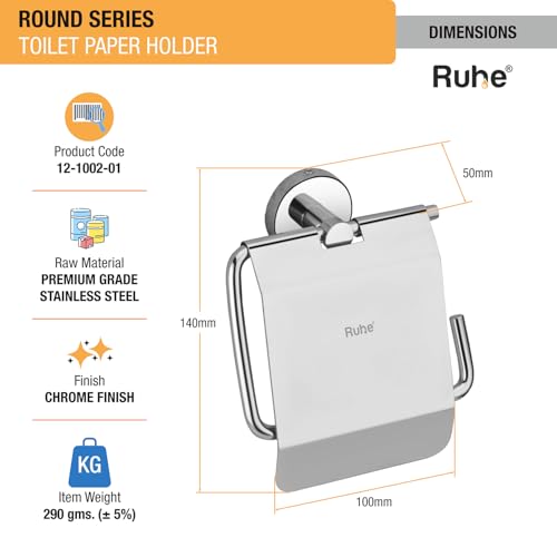 Ruhe® Round Premium Stainless Steel Toilet Paper Holder for Bathroom | Toilet Tissue Roll Stand with Flap | Bathroom Accessories, Chrome Finish - Image 2