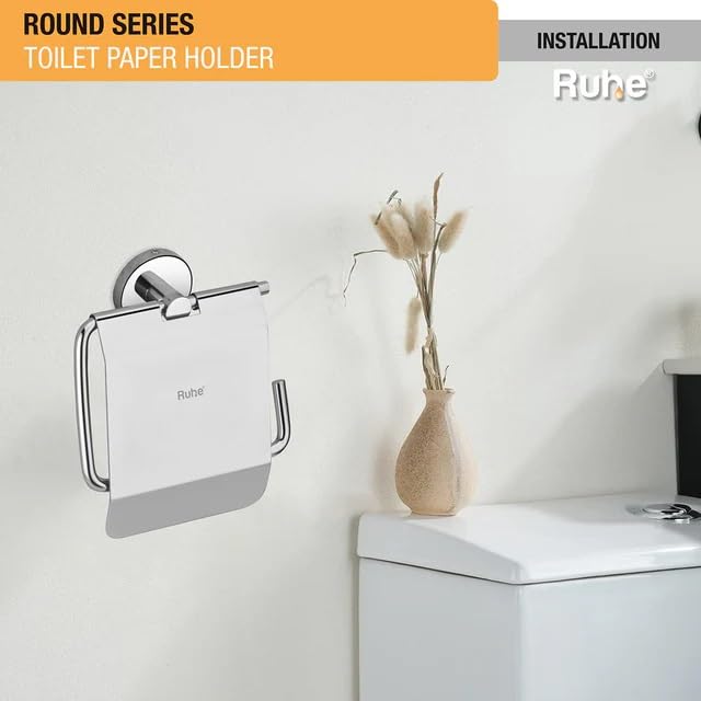 Ruhe® Round Premium Stainless Steel Toilet Paper Holder for Bathroom | Toilet Tissue Roll Stand with Flap | Bathroom Accessories, Chrome Finish - Image 4