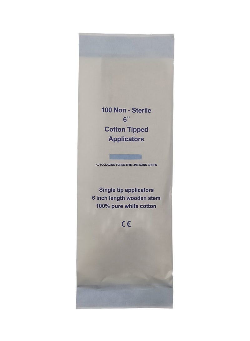 King Mariot Cotton Tip Applicator | Non-Sterile | Autoclavable Bag | 6-Inch Length | Single Tip Applicators with Wooden Stem and 100% Pure White Cotton - Image 1